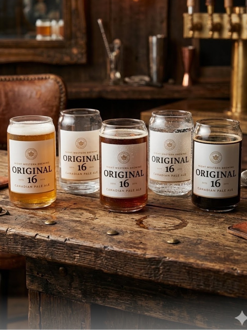 Original 16 Glass Set - shaped like a beer can. Fun. Unique.